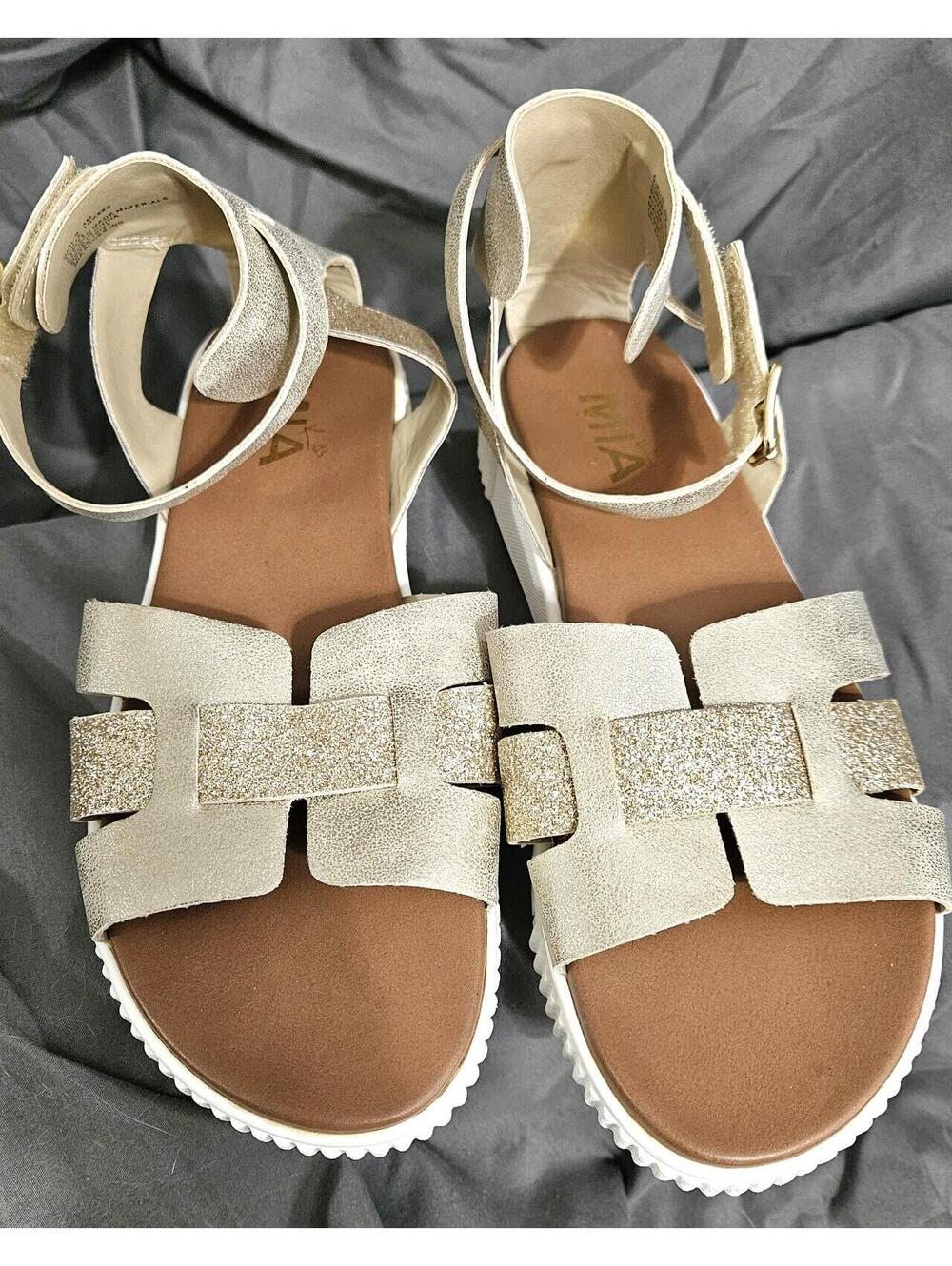 MIA Girls Size 4 Mylae SANDALS Open Toe Gold Glitter